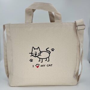 Reusable Canvas Cotton Thick Large Bag, with 'I love my cat' design